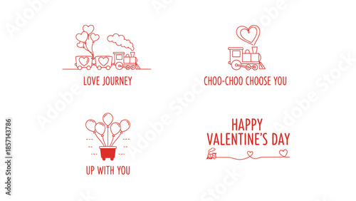 Valentine's Day train illustrations with love messages