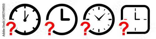 Set of clock and question mark icon vector for support centers. Ideal for illustrating waiting times, scheduling queries, help desks, and pending tasks.	
