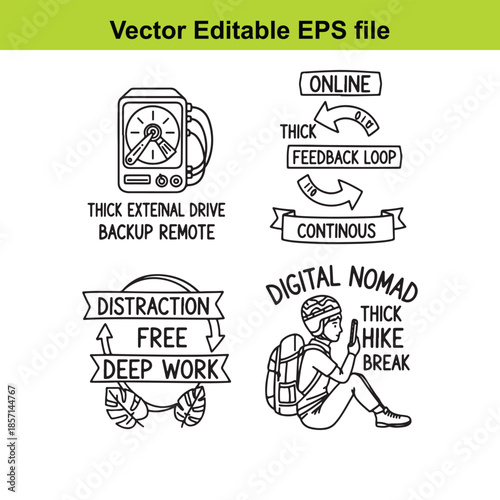  vector editable eps file with digital nomad and productivity icons