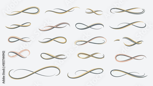 Set of hand drawn infinity symbols, endless love sign, eternal loop.