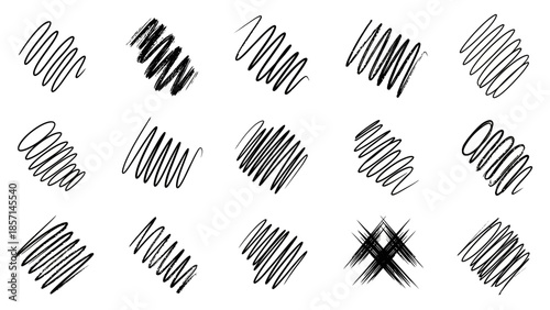 Set of various hand-drawn scribble elements for design projects.