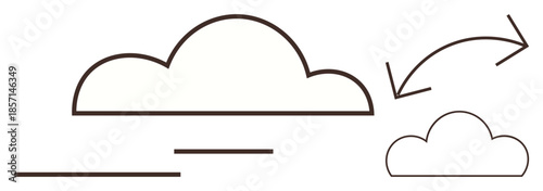 Large cloud transitions into a smaller cloud using directional arrows, emphasizing change, movement, and scalability. Ideal for weather, transformation, technology, growth, innovation adaptability