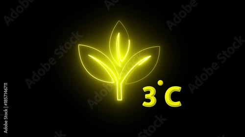 Protection of the environment Weather forecast related.Glowing neon digital temperature display showing minus 3°C onblack background, futuristic LED-style number,Researches minus 3degrees centigrade