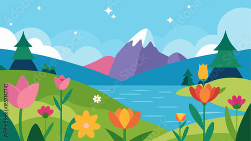 Vibrant mountain lake landscape