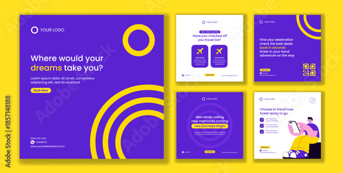 Online Ticket Travel Flat Cartoon Hand Drawn Templates for Social Media Post Illustration