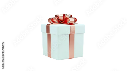 3D Gift Box with Rose Gold Ribbon and Bow on transparent background