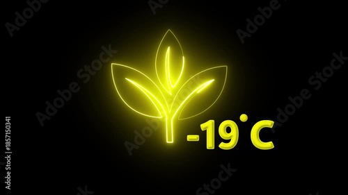 Protection of the environment Weather forecast related.Glowing neon digital temperature display showing minus 19°C onblack background, futuristic LED-style number,Researches minus 19degrees centigrade