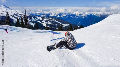 Billede på lærred Ready to snowboard the Easy Out at Blackcomb mountain, Whistler, BC, Canada