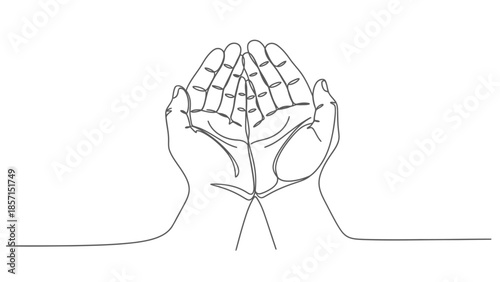 Open Hands Line Art Illustration, Minimalist Style, Offering or Receiving