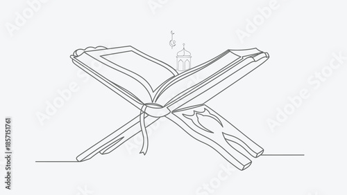 Open Quran Book Stand with Mosque Silhouette