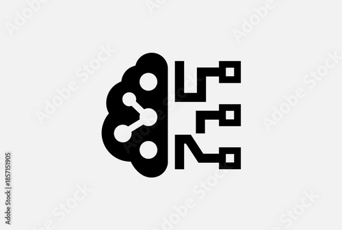 An icon depicting a human brain connected to digital circuits, symbolizing artificial intelligence, machine learning, or cognitive technology.