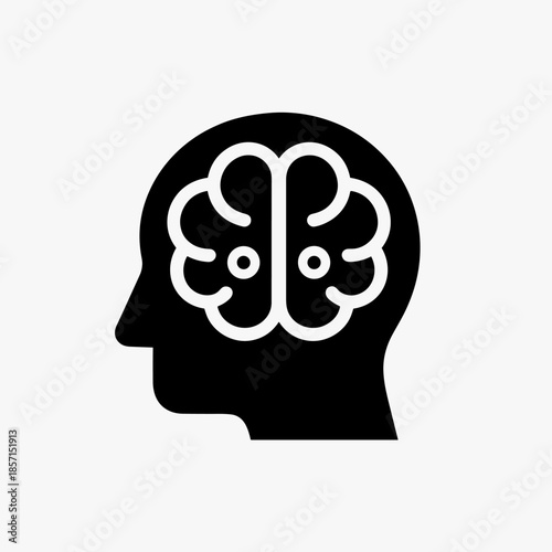 Human head silhouette with a detailed brain icon, representing thought and intelligence.