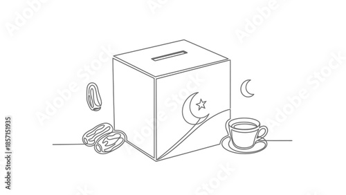 Ramadan Iftar Concept: Donation Box with Dates and Coffee
