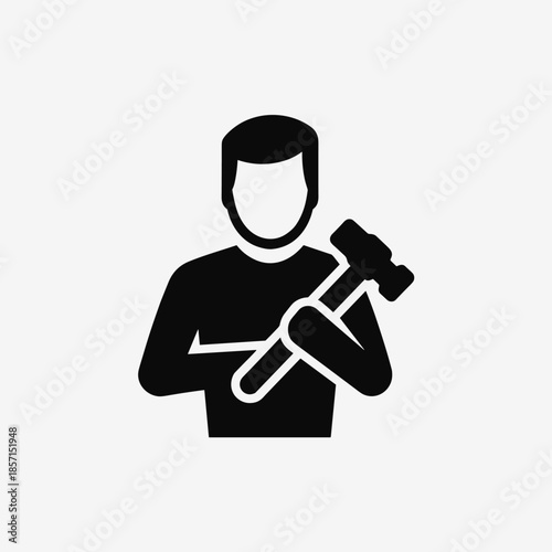 Black silhouette icon of a man holding a hammer, representing a worker or craftsman.