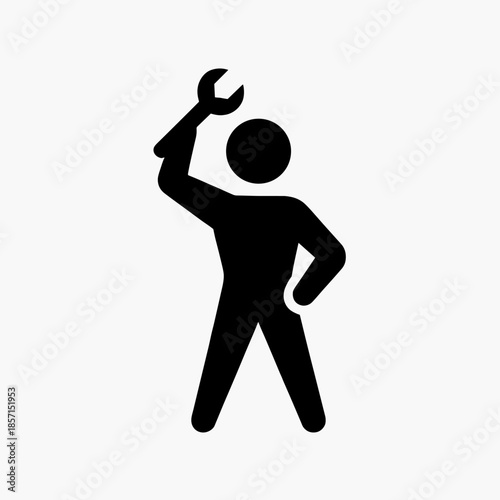 A black silhouette of a person holding a wrench, symbolizing repair or maintenance work.