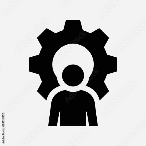 Silhouette icon of a person with a gear, symbolizing user settings or personal management.