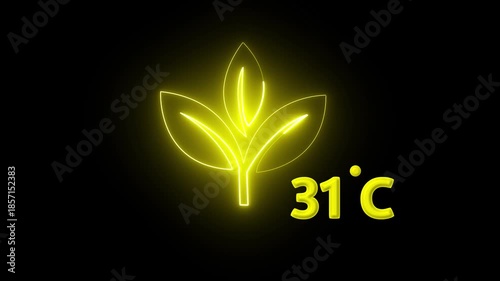 Protection of the environment Weather forecast related.Glowing neon digital temperature display showing minus 31°C onblack background, futuristic LED-style number,Researches minus 31degrees centigrade