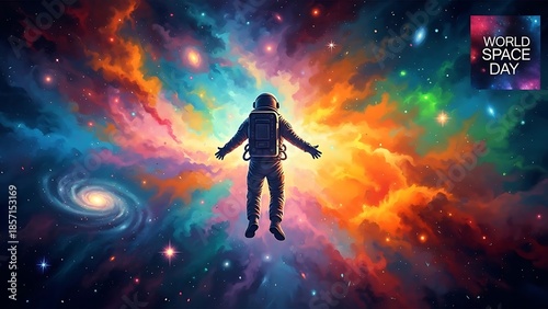 Silhouette of a man in a dreamy night sky in space