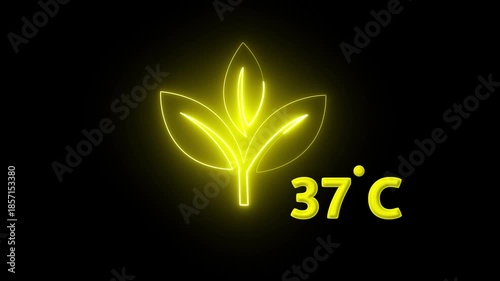 Protection of the environment Weather forecast related.Glowing neon digital temperature display showing minus 37°C onblack background, futuristic LED-style number,Researches minus 37degrees centigrade
