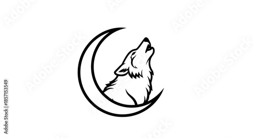 Minimalistic Illustration of a Howling Wolf on a Crescent Moon for Nighttime Theme