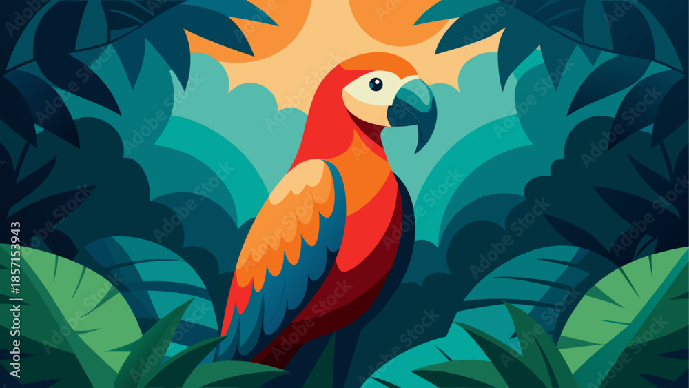 Obraz premium Vibrant parrot in lush jungle