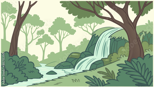 Serene forest waterfall