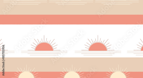 Minimalist geometric sunset illustration with pastel color scheme for wall decor