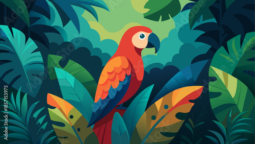 Vibrant parrot in lush jungle