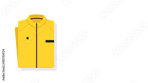 Flat lay of a neatly folded yellow shirt with a collar and pocket, isolated on a white background