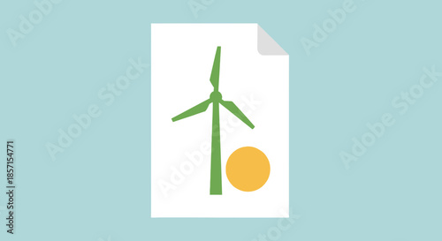 Eco-Friendly Energy Generation Concept Illustration with Wind Turbine and Sun