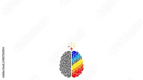 Creative brain concept with colorful hemispheres illustrating innovative ideas and logical thought processes
