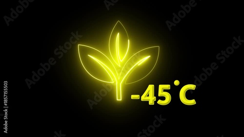 Protection of the environment Weather forecast related.Glowing neon digital temperature display showing minus 45°C onblack background, futuristic LED-style number,Researches minus 45degrees centigrade
