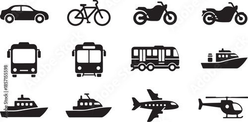 Various transportation modes icons collection set