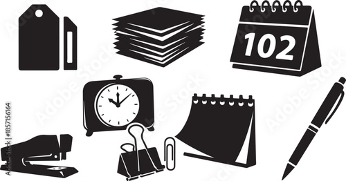 black office supply icons set on white