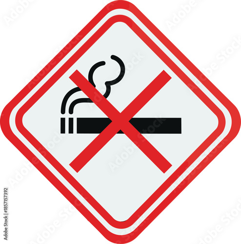 No smoking warning sign illustration, prohibited cigarette symbol with red cross, health safety notice icon, stop smoking graphic design
