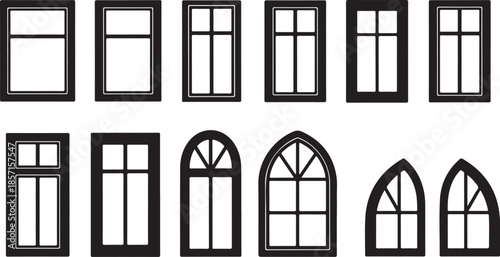 collection of various window designs silhouettes