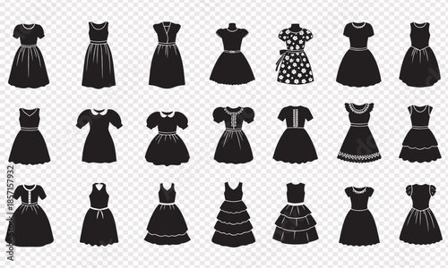 Collectionofvintagechildrendressesvectoriconsisolatedontransparentbackground