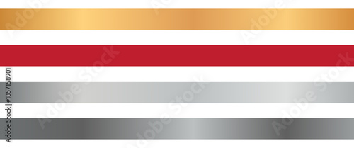 long gold, silver and red ribbon banners with gold frame on white background