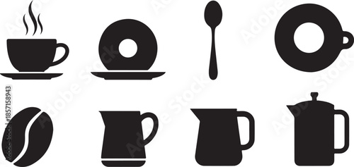 Coffee and donut icons set design