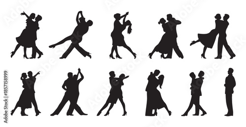 Couple dancing in various styles showing movement and emotion elegant dance silhouette