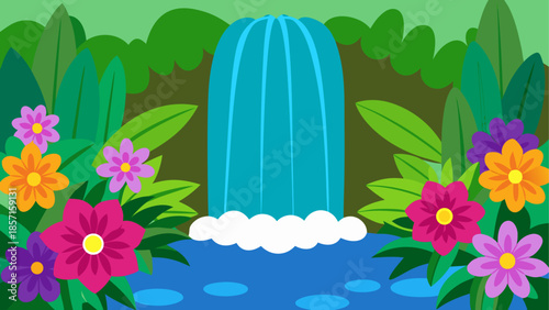 Vibrant waterfall in lush forest