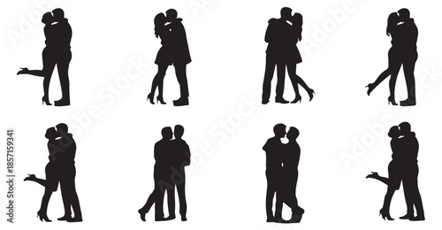 Couple in silhouette kissing passionately vector illustration romantic moment