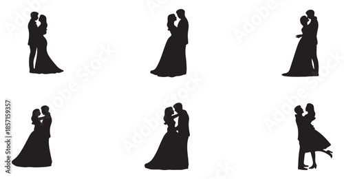 Wedding couple silhouette in elegant pose vector illustration romantic embrace