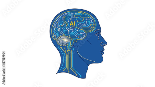 Conceptual illustration of advanced artificial intelligence integrated into the human mind, symbolizing cognitive technology and neural networks