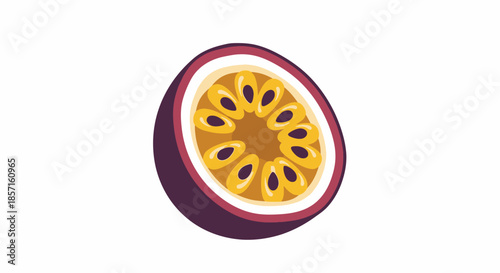 Creative Digital Illustration of Passion Fruit Half with Vibrant Colors and Detailed Interior Design