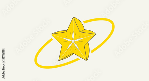 Creative illustration of a gold star with orbiting ring highlighting achievement and excellence