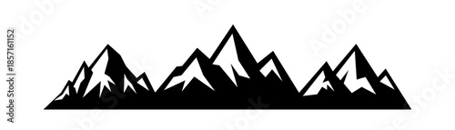 Sharp black mountain silhouettes. Vector alpine ridge illustration for hiking, camping, outdoor sport and travel branding design.