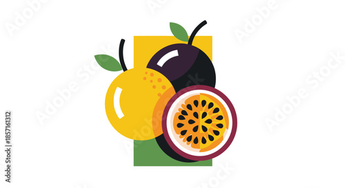 Stylized Illustration of Passion Fruit and Purple Yam with Fresh Lime Touches