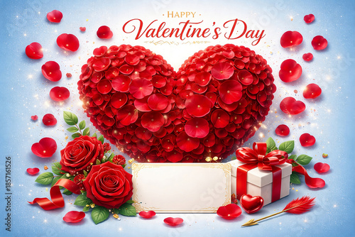 Create an impressive Valentine's Day card with heart-shaped rose petals. The perfect template for your Valentine's Day message.