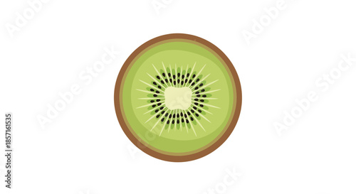Close-up Illustration of a Fresh and Juicy Kiwi Fruit Cross-Section with Green Flesh and Seed